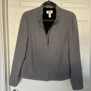 TALBOTS Black White Gingham‎ Zipper Lightweight Stretch Jacket Coat Womens Sz 10